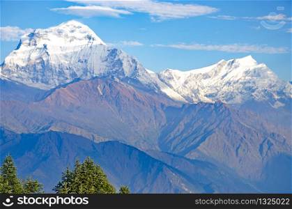 Jungle and landscape Himalayas in Nepal beautiful mountains amid blue sky