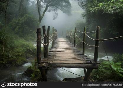 Jungle bridge forest. Park nature. Generate Ai. Jungle bridge forest. Generate Ai
