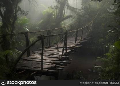 Jungle forest bridge. Nature landscape. Generate Ai. Jungle forest bridge. Generate Ai