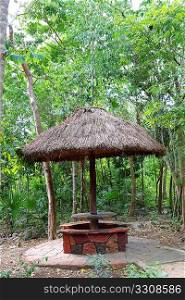 Jungle palapa hut sunroof in Mexico Mayan riviera traditional wood architecture