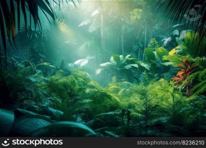 Jungle rain forest. Green wild nature. Generate Ai. Jungle rain forest. Generate Ai