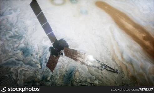 Juno sattelite orbiting Jupiter. Elements of this image furnished by NASA. Juno sattelite orbiting Jupiter