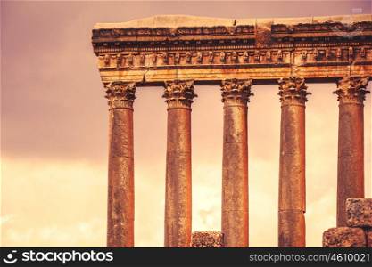 Jupiter's temple of Baalbek, antique roman architecture, ruins of a temple, touristic place, famous landmark of Lebanon