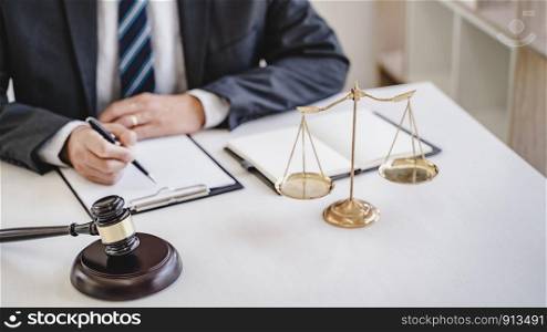 Justice and Agreement concept, Business advisor or Lawyers consultant working with contract in law firm.