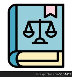 Justice book icon. Outline justice book vector icon color flat isolated. Justice book icon color outline vector