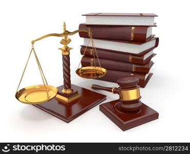 Justice concept. Law, scale and gavel. 3d
