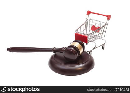 Justice Gavel with Shopping Cart on white background