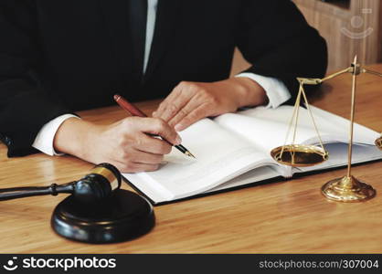 justice lawyer consultant working in courtroom / law firm, judgement and negotiation concept.