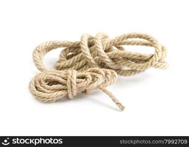 jute ropes with knot isolated on white background