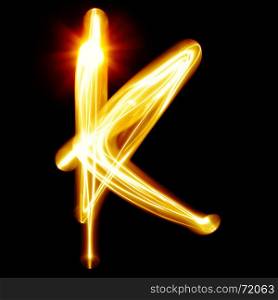K - Created by light alphabet over black background
