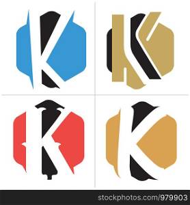 K letter logo design. Letter k in hexagonal shape vector illustration.