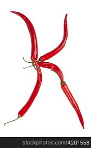 K letter made from chili, with clipping path