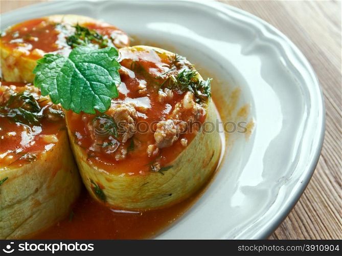 Kabak dolmas? - zucchini stuffed with rice and meat.Turkish cuisine