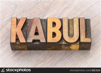 Kabul word abstract in vintage letterpress wood type printing blocks