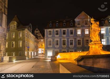 Kaiserin Kunigunde statue at night in Bamberg, Germany&#xA;