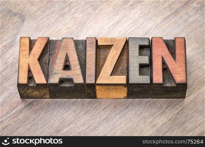 Kaizen - Japanese continuous improvement concept - word abstract in vintage letterpress wood type