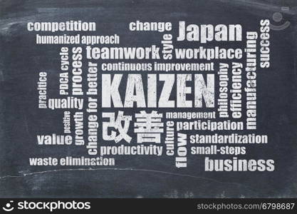Kaizen - Japanese continuous improvement concept - word cloud on a slate blackboard
