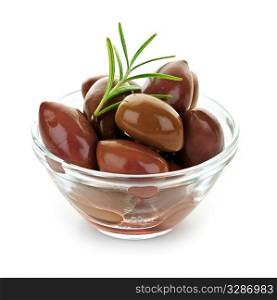Kalamata olives in olive oil and herbs in bowl