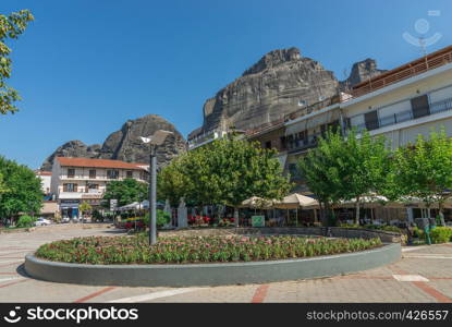 Kalambaka, Greece - 07.04.2018. Town of Kalambaka and view of the mountains of Meteora, a municipality in the Trikala, Greece. Town of Kalambaka in Greece