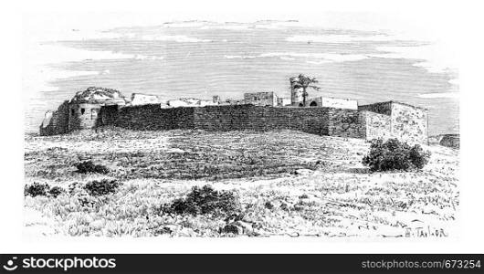 Kalat es Schema Castle, near Tyre, Lebanon, vintage engraved illustration. Le Tour du Monde, Travel Journal, 1881