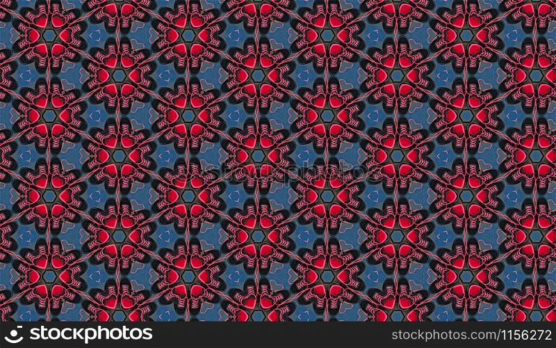 Kaleidoscope effect pattern background with hearts and sneakers. Kaleidoscope background with hearts and sneakers