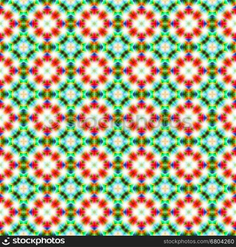 Kaleidoscope seamless abstract colorful background with star and circle shapes.