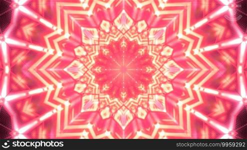 Kaleidoscopic 3D illustration of abstract background with symmetric red crystal glistening with red color. 3D illustration of shimmering red gem