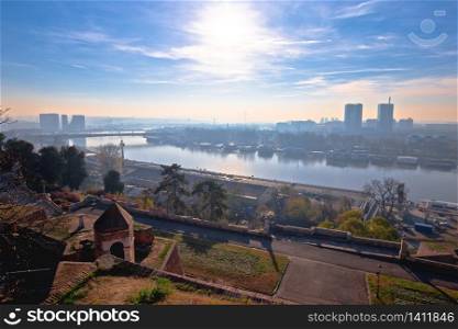 Kalemegdan. View of Sava river and Belgrade cityscape from Kalemegdan, capital of Serbia
