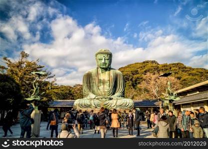 KAMAKURA, JAPAN - JANUARY 10 : Daibutsu - famous Great Buddha bronze statue in Kamakura, Kotokuin Temple on January 10, 2016. The second largest bronze Buddha statue in Japan.