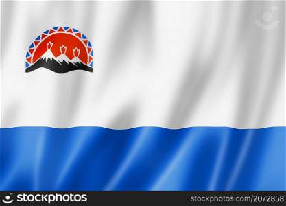 Kamchatka state - Krai - flag, Russia waving banner collection. 3D illustration. Kamchatka state - Krai - flag, Russia