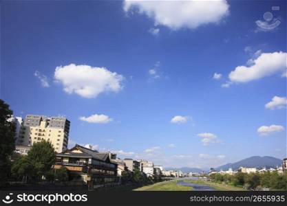 Kamogawa river and Blue sky