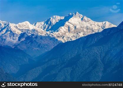 Kangchenjunga close up view from Pelling in Sikkim, India. Kangchenjunga is the third highest mountain in the world.