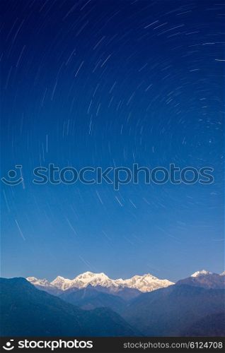 Kangchenjunga night view from Pelling viewpoint in West Sikkim, India