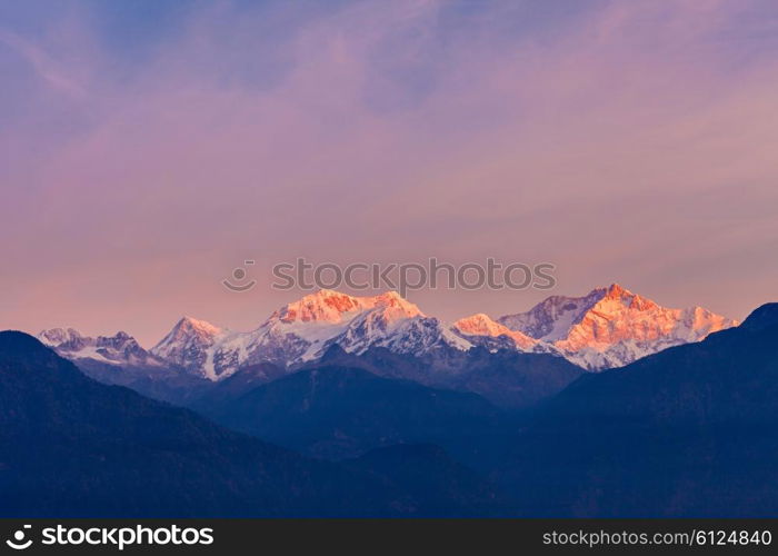 Kangchenjunga sunrise view from the Pelling viewpoint in Sikkim, India