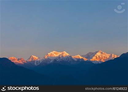 Kangchenjunga sunrise view from the Pelling viewpoint in Sikkim, India
