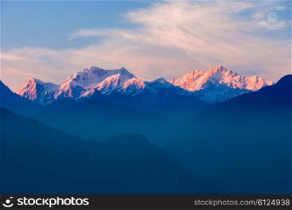 Kangchenjunga sunset view from the Pelling viewpoint in West Sikkim, India