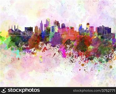 Kansas City skyline in watercolor background