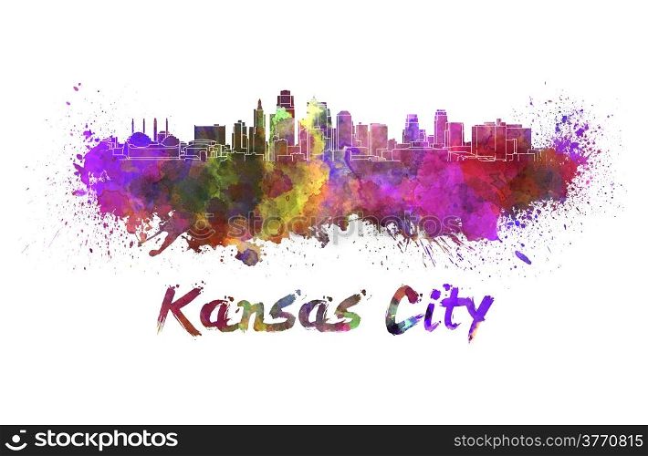 Kansas City skyline in watercolor splatters with clipping path. Kansas City skyline in watercolor