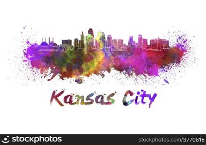 Kansas City skyline in watercolor splatters with clipping path. Kansas City skyline in watercolor