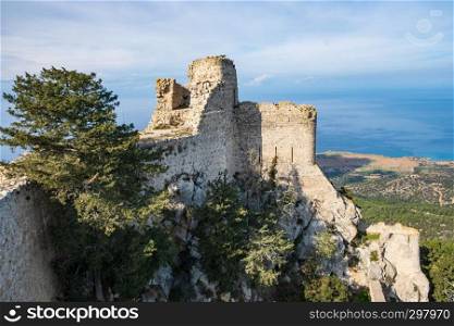 Kantara, Cyprus - June 29, 2018: The castle of Kantara, the easternmost castle of the three Pentadaktylos mountain range castles in the Ammochostos district in Cyprus.