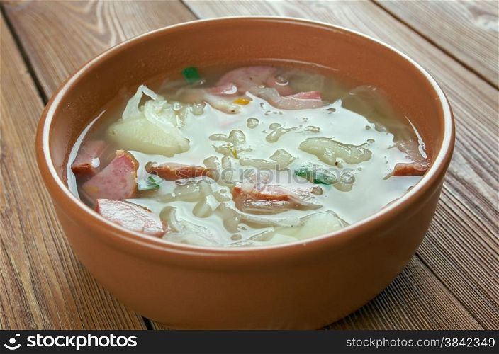 Kapusniak - Cabbage soup is a filling vegetable soup of sauerkraut cabbage. common in Polish, Slovak and Ukrainian cuisines