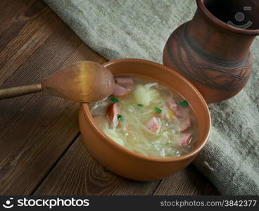 Kapusniak - Cabbage soup is a filling vegetable soup of sauerkraut cabbage. common in Polish, Slovak and Ukrainian cuisines