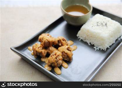 karaage fried chicken with rice japanese food