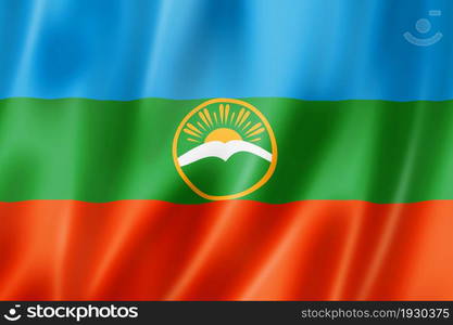 Karachay Cherkessia state - Republic - flag, Russia waving banner collection. 3D illustration. Karachay Cherkessia state - Republic - flag, Russia