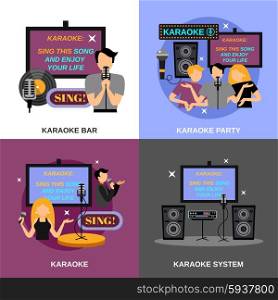 Karaoke Flat Set. Karaoke design concept set with bar and audio system flat icons isolated vector illustration