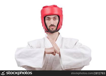 Karate fighter isolated on the white