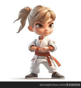 Karate girl on a white background. 3d rendering. illustration