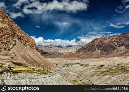 Kardung village in Himalayas in Ladakh, Jammu and Kashmir, India. Kardung village in Himalayas
