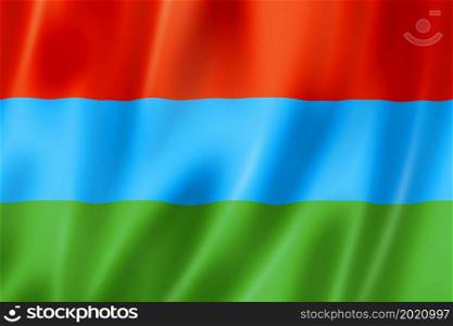 Karelia state - Republic - flag, Russia waving banner collection. 3D illustration. Karelia state - Republic - flag, Russia