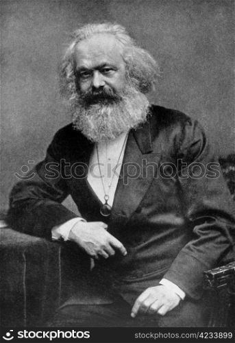 Karl Marx (1818-1883) on antique print from 1899. German philosopher, economist, sociologist, historian, journalist and revolutionary socialist. After Pinkau & Gehler and published in the 19th century in portraits, Germany, 1899.